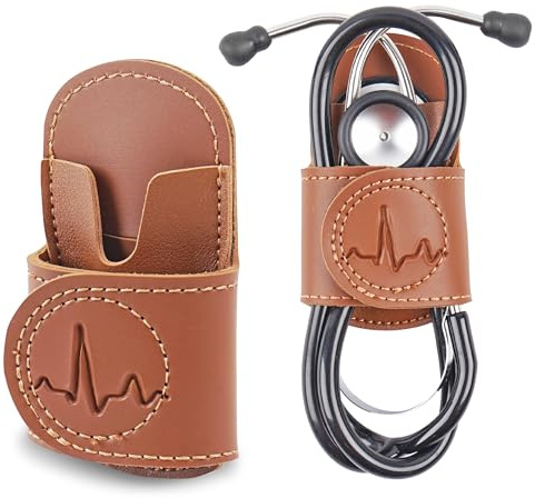 Czzmy PU-Leder Stethoskophalter mit Clip für Gürtel,Stethoskop-Halter,Stethoskophalter mit Clip für Ärzte und Krankenschwestern(1-Braun)