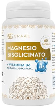 GRAAL Magnesio Bisglicinato e Vitamina B6 attiva (fosfato) - Sollievo per Muscoli e Stress - 60 Capsule Per Sportivi, Momenti di Stress e fatica