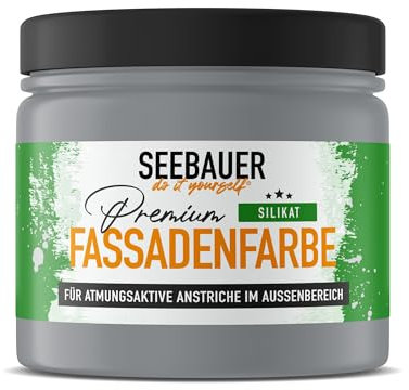 SEEBAUER diy Silikat-Fassadenfarbe Grau 300ML für Außen (No. 218 Grey Stone) Atmungsaktive Mineralfarbe für Fassaden - Geeignet für Putz, Mauerwerk und Beton
