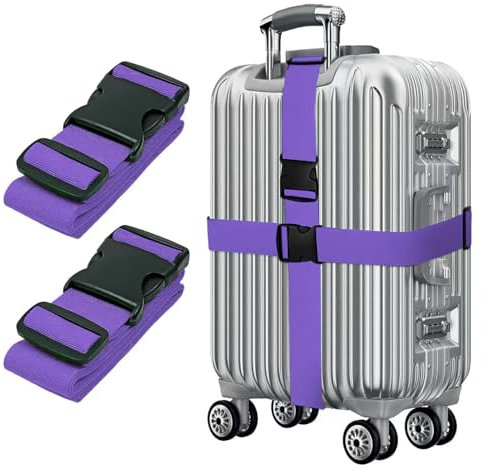 Lila Koffergurt Koffer Band 195cm Gepäckgurt Lang Gepäckgurte Kofferband Gurt mit klickverschluss Kofferbänder 2er Set Verstellbare Gepäckgurte Luggage Strap für Koffer