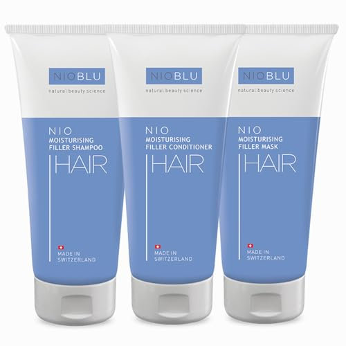 Nioblu Haarset: Shampoo, Feuchtigkeitspflege & Maske mit Nio-Oligo HA, Hyaluronsäure & Panthenol – Komplettpflege für kräftiges, weiches & intensiv mit Feuchtigkeit versorgtes Haar – 3×200 ml