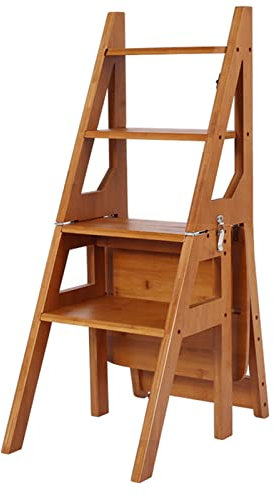 Sedia pieghevole a 4 gradini in legno massello per biblioteca, sgabello a doppio uso, scala pieghevole per arrampicata e supporto per fiori, design salvaspazio, decorazione per la casa