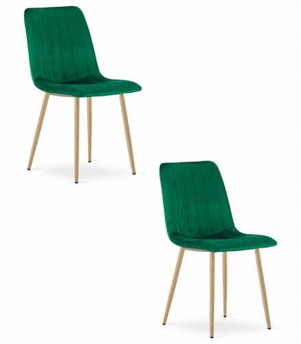 Best For Home | 2er-Set Grüne Samt Esszimmerstühle | Moderne Polsterstühle mit Metallbeinen | Für Küche, Wohnzimmer & Schlafzimmer