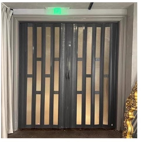 Concertina Folding Door Shutter Effect Partition Gate, Kitchen/Bedroom Multifold Sliding Doors, Balcony/Laundry Room/Hallway Accordion Door Divider, 60~200cm Custom Width(Black,175cm Width x 210cm Hei