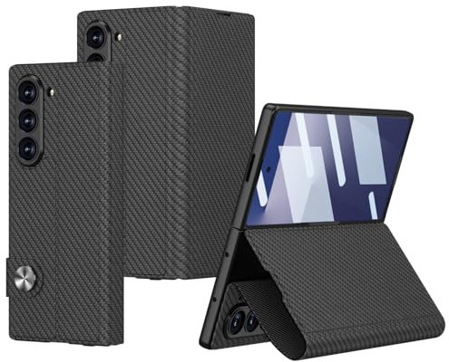 COQUE Funda para teléfono Galaxy Z Fold 7, Funda de Cuero Plegable con Ranura para Tarjetas, película Templada, Funda Protectora Completa con Bisagras para Samsung Galaxy Z Fold 7-Fibra de Carbon
