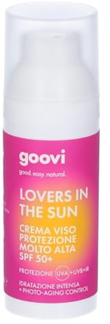 Goovi, Lovers in The Sun, Gesichtscreme LSF 50+ mit Hyaluronsäure und Niacinamid, schützt Gesicht und Hals vor UVA, UVB, IR, Reiseformat 50 ml