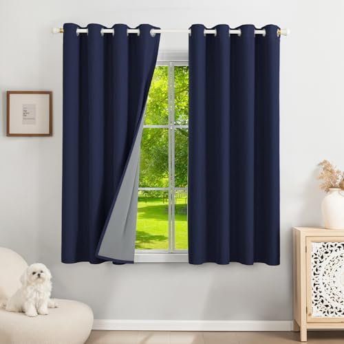 Runyéla 100% Verdunklungsvorhänge Leinen Gardinen mit Ösen, Thermovorhang | 2er Set, H160xB140 Jeansblau, Leinenoptik Vorhang Blickdicht, UV-Schutz Wärmeisolierend Schallschutz Schlafzimmer Wohnzimmer