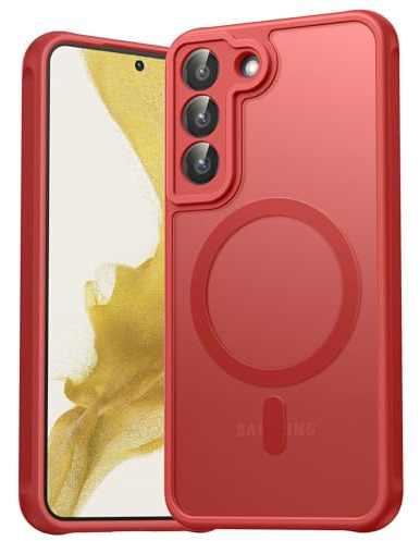EASDNB für Samsung Galaxy S22 Hülle für Magsafe, Magnetisch Handyhülle für Samsung S22 Hülle, Kameraschutz Stoßfeste Kratzfeste Durchscheinende Schutzhülle für Galaxy S22 Case, Rot