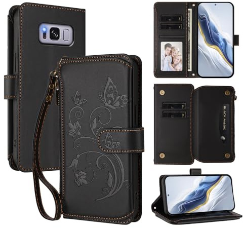 JayModCase Hülle für Samsung Galaxy S8 Plus Wallet Case Premium PU Leder Magnetische Flip Folio Design Ständerfunktion Handy Hüllen Handyhülle für Samsung S8 Plus - Schwarz