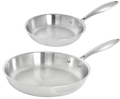 TeCuisine – Lot de 2 Poêles Inox 18/10 Triply – 20 cm – 28 cm – Sans Revêtement – Sans PFAS, PFOA, PTFE – Compatible Tous Feux Dont Induction – Manche Riveté Froid – Cuisson Saine et Durable