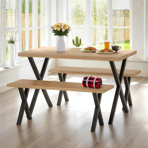 Seconique Buxton Dining Bench Set In Light Oak Effect/Black