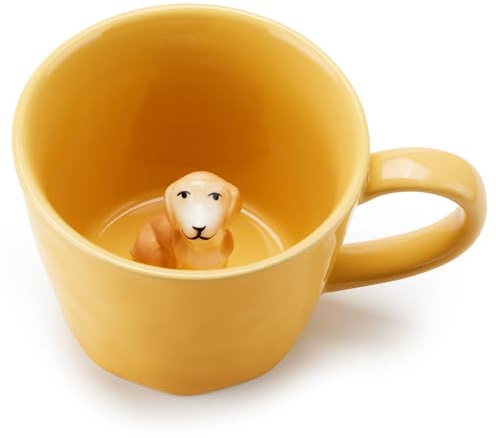 Cteahrow Squirrel Ceramic Mug with 3D Animal Inside, Cartoon Handmade Figurine Mug, Cute Coffee Mug with Interesting Design, Holiday and Birthday Gift for Coffee and Milk Tea Lovers (Dog)