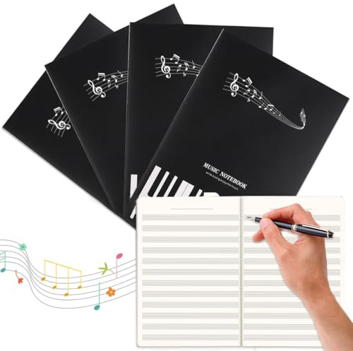 GTJEOI 4 Stück Notenheft B5, Leere Notenblätter Musikheft mit Breite Notenzeilen, Leeres Notenheft für die Schule, 16 Seiten Musikpapier mit je 12 Notensystemen für Anfänger & Fortgeschrittene