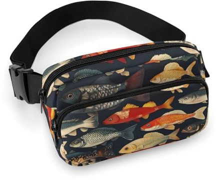 Bauchtaschen für Damen und Herren, Umhängetasche mit buntem Fischdruck, kleine Umhängetasche für Damen und Herren, Gürteltasche für Workout, Reisen, Laufen, mit verstellbarem Riemen