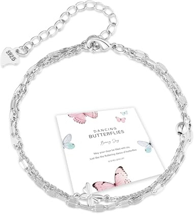 XOEMEL Armband Silber für Damen - Schmetterlinge Armband Silber 925 - Damen Layered Armkette - Freundschaftsarmbänder - Geschenke für Frauen zum Geburtstag