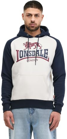 Lonsdale Herren Kapuzensweatshirt Normale Passform Jarrow, Ecru/Dark Navy/Oxblood, XXL