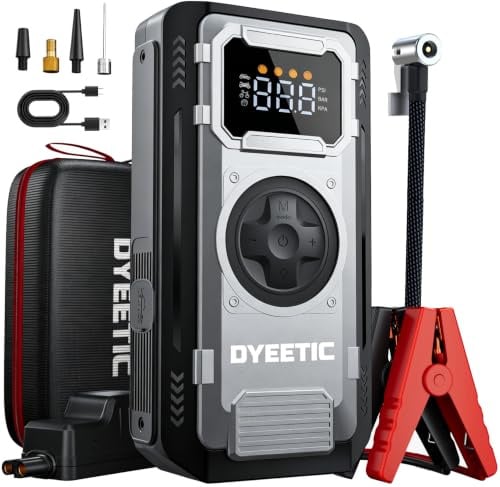 Avviatore Batteria Auto 6000A con Compressore 150PSI, Booster Avviamento per 12V Auto/Motor (All GAS e 10.0L Diesel), Power Bank Avviatore Emergenza con Torcia, Cavi di Avviamento