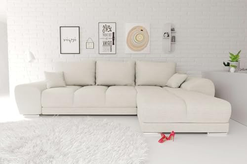 99rooms Antalya Ecksofa Polsterecke Eckcouch Cordstoff POSO Creme, mit Ottomane Rechts, mit Schlaffunktion