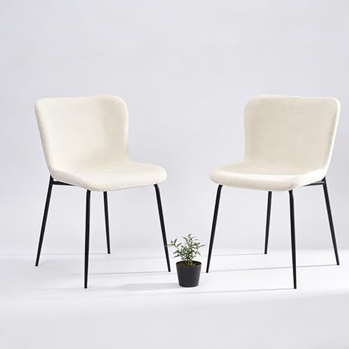 2er Set Esszimmerstühle mit Metallgestell, pulverbeschichtetes Stahlrohr in Schwarz, Stoffbezug mit Schaumpolsterung, in 3 Farben: Beige/Khaki/Dunkelgrün, kompakte Maße 55x48x80 cm