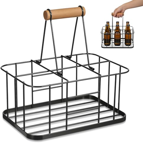 Hemobllo Scaffale Porta Bottiglie di Vino in Ferro Battuto Manico Portatile, Struttura Resistente e Design Elegante per Arredare Bar Ktv e Cucina