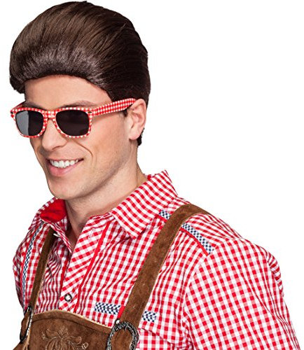 Amakando Karierte Sonnenbrille Oktoberfest-Brille rot-weiß Schlagermove Spaßbrille Schlagerbrille Karomuster Junggesellenabschied Accessoire Funbrille Volksmusik bayerisch