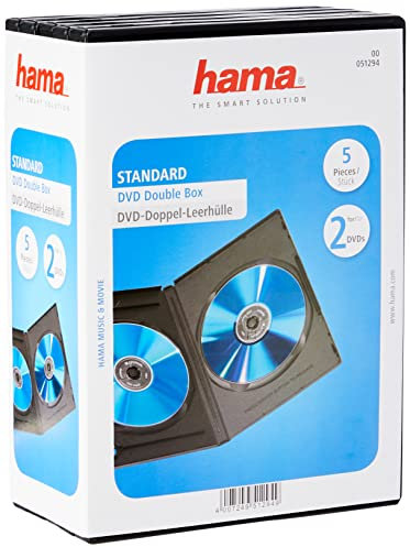 Hama DVD-Doppelhülle 5er-Pack (auch passend für CDs und Blu-Rays) mit Folie zum Einstecken des Covers, schwarz