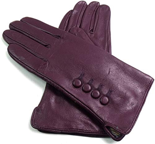 Damen Premium Qualität Original Superweich Leder Handschuhe Kunstpelz Futter Winter Alltag Warm - Lila, XL