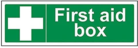 V Safety First Aid Box Sign - 300mm x 100mm - Self Adhesive Vinyl