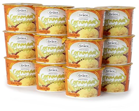 Grace Instant Cornmeal Porridge 12 Pack- 2.1oz Each - Jamaican Hot Cereal - Quick Breakfast Mix - Ready in Minutes