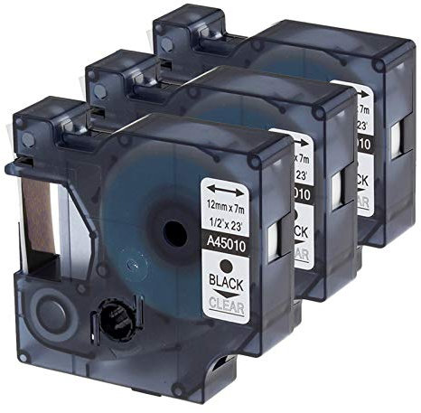 Oozmas kompatibel mit Dymo D1 Etikettenband 45010 a45010 12mm x 7m Schwarz auf Transparent, Clear Etikettenband kompatibel mit Dymo LabelManager LM160 LM210D LM260P LM280 LM360D LM420P, 3er-Pack
