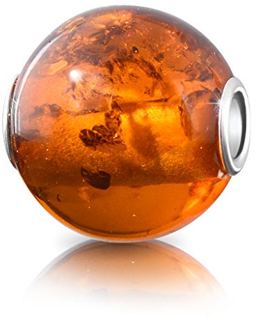 ANDANTE - Premium Collection - Echter OSTSEE Bernstein Bead Charm Kettenanhänger in 925 Sterling Silber - BIG - zertifiziert - GOLD DES MEERES - Farbe COGNAC - 16 mm x 16 mm