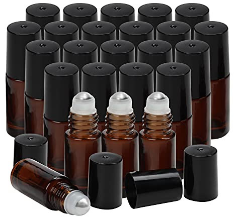 BELLE VOUS Roll On Flasche leer 5ml (24er Pack) - Flasche für Ätherische Öle - Rollon Flaschen für Öle - Roll on Glasflaschen braun - Öl Roller - Parfüm Roller
