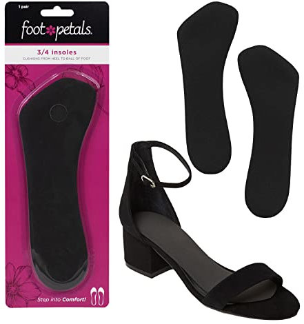 FOOT PETALS Women's Shock-Absorbing Insert, Prevent Feet from Sliding Dress, High Heels, Boots and Flats 3/4 Length Cushioned Insole, Black, 1 Pair (Pack of 1)