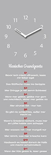 Wanduhr aus Glas, Hessisches Grundgesetz, grau, 20x60 cm von Eurographics