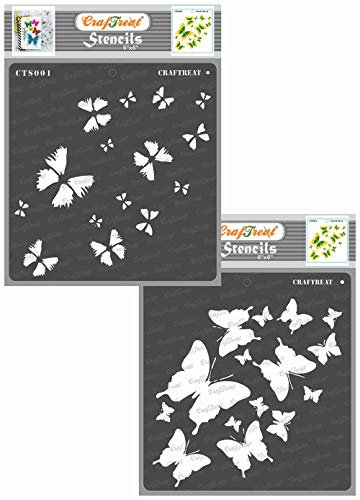 CrafTreat Schmetterlings schablonen zum Basteln,wiederverwendbar,Vintage-2-stufige Schmetterlingsschablone–Größe 15x15 cm Schmetterlings-Bastelschablonen für Möbelmalerei-Schichtschablonen für Malerei