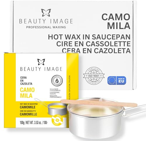 Cera Depilatoria Caliente en Cazoleta - Depilación Sin Bandas - Cera de Baja Temperatura - Depilación Profesional - Sin Parabenos - Con Ingredientes Naturales (100 gr, Camomila)