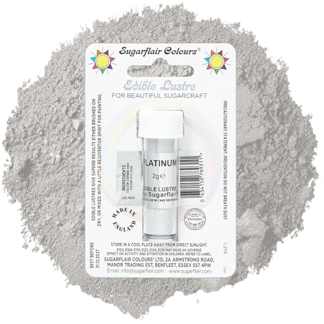 Sugarflair Platinum Edible Lustre Dust, Add a Lustrous Shine to Cakes or Decorations. Brush On or Add Rejuvenator to Create Eye-Catching Edible Paint, Gives Shine to Your Bakes - 2g