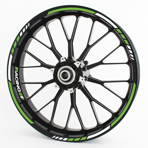 Felgenrandaufkleber im RS Design - Vorgekrümmt für 20 bis 24 - Felgenaufkleber - Für Motorrad, Auto & mehr - Farbe: Hellgrün Design 2