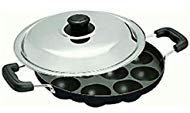 Shradha Trading Appam Maker, 12 Pits mit Deckel, Antihaftbeschichtet, Schwarz, Traditionell, Inklusive Pfannenwender und Schrubber