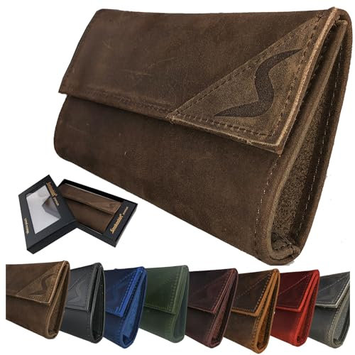 smokeshirt premium Borsello Portatabacco in vera pelle vintage, porta tabacco pellein, cartine filtro singola o doppia con chiusura magnetica, vari colori e design in pelle per donna e uomini