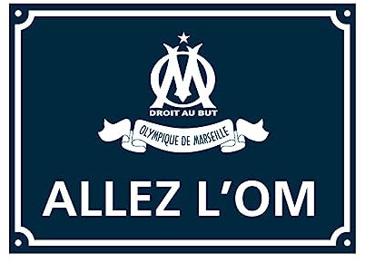 La Plume Dorée - Plaque Murale en métal Noire Olympique de Marseille, Produit Officiel, système adhésif intégré, 18x14cm pour Salle à manger