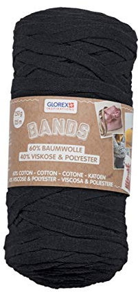 GLOREX 5 1005 06 - Bands Makramee, superweiches Textilgarn aus 60 % Baumwolle / 40 % Viskose, zum Häkeln, Stricken, Knüpfen und textilen Gestalten, 250 g, ca. 125 m, schwarz