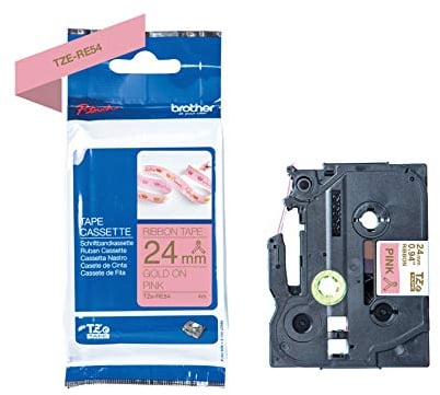 Brother Original Brother textiles Schriftband TZe-RE54 gold auf rosa - 24 mm breit, 4 m lang (u.a. für Brother P-touch H200, H100LB/R, H105, E100/VP, D200/BW/VP, D210/VP,Cube, Cube Plus)