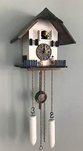 Clockvilla Kuckucksuhr FRIESENHAUS weiß Quarzwerk geschnitztes Reetdach Schaf Holz batteriebetrieben