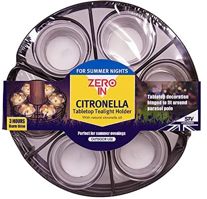 Zero In Citronella Parasol Tealight Holder, Decorative, Clips to Pole, Repels Mosquitos, Natural, For Garden and Patio Tables