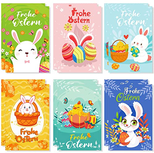 THEXIU Osterkarten Set, 12 Blätter Postkarte Ostern, Ostergrußkarten, Osterkarten Hasen, Osterkarten Postkarten, Postkarten Kinder, Osterkarten, Frohe Ostern Grußkarten
