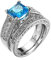 Lieson Ring Weißgold Damen, Frauen Ring mit Stein Vergoldet Vintage Doppelring Set Trauringe Für Frauen Quadrat Hellblau Zirkonia Ring Größe 60 (19.1)