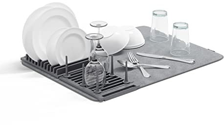Umbra Udry Peg Escurridor de platos con tapete, Gris carbón
