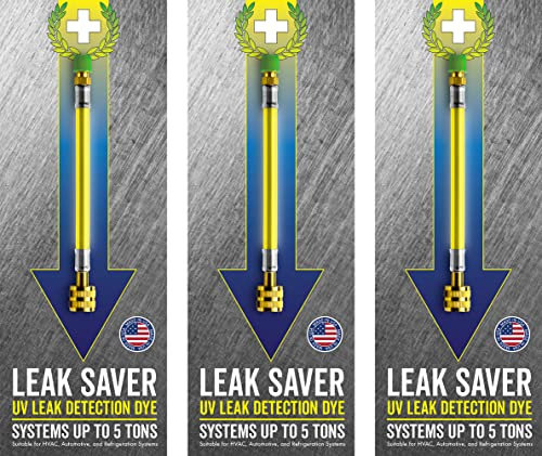 Leak Saver Lot de 3 colorants UV (Colorant Uniquement, sans scellant) - Détection de Fuite de réfrigérant UV pour Automobile, Maison, Commerce et systèmes de climatisation et de réfrigération jusqu'à