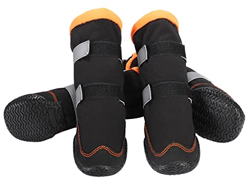 Warme Hundeschuhe, Fleece gefütterte mit Kordelzug Hundeschneestiefel rutschfeste robuste Sohle – reflektierende Hundeschuhe für kleine, mittelgroße und große Hunde (Orange #8)